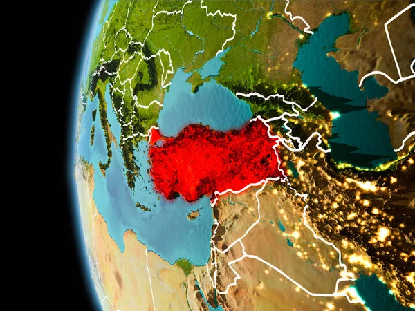 Турция из космоса вечером — стоковое фото