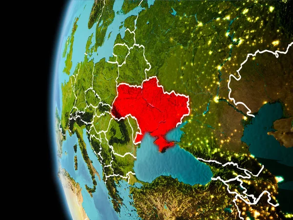 Україна з космосу у вечорі — стокове фото