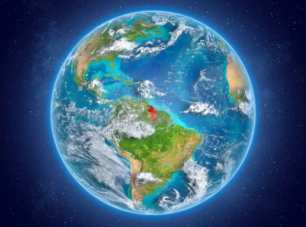 Guyana op planeet Aarde in de ruimte — Stockfoto