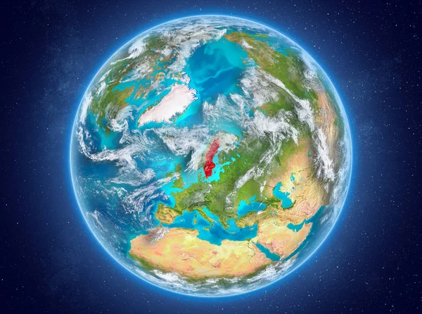 Zweden op de planeet aarde in de ruimte — Stockfoto