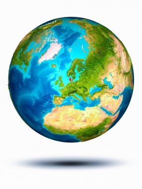 Beyaz arka plan ile yeryüzünde Danimarka