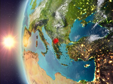 Uzaydan gelen gün batımı sırasında Makedonya