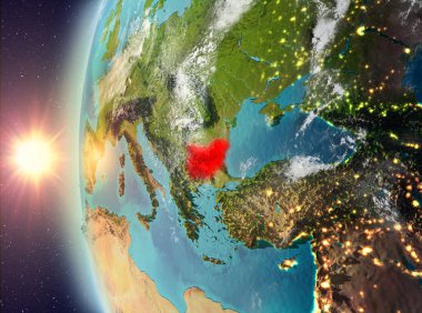 Uzaydan gelen gün batımı sırasında Bulgaristan