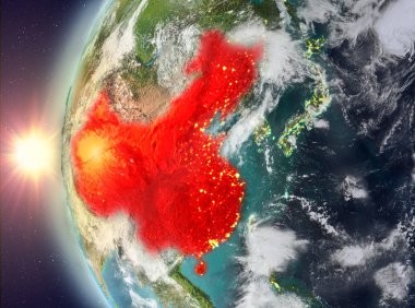 Uzaydan gelen gün batımı sırasında Çin