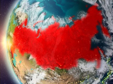 Uzaydan gelen gün batımı sırasında Rusya