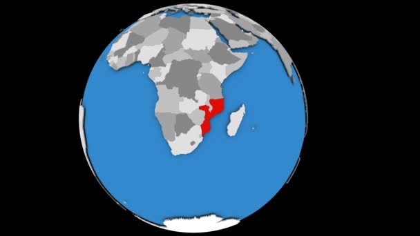 Mosambik auf dem Globus — Stockvideo