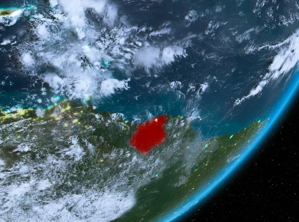 Орбіта подання Суринаму вночі — стокове фото