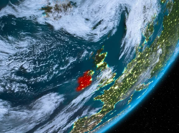Vista de la órbita de Irlanda por la noche — Foto de Stock