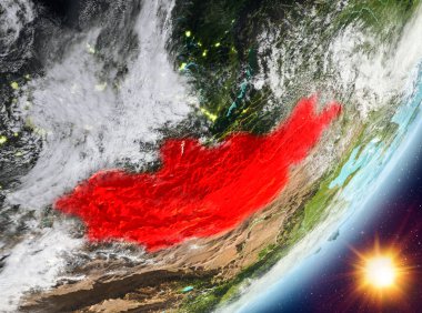 Moğolistan yörünge görünümü gündoğumu sırasında