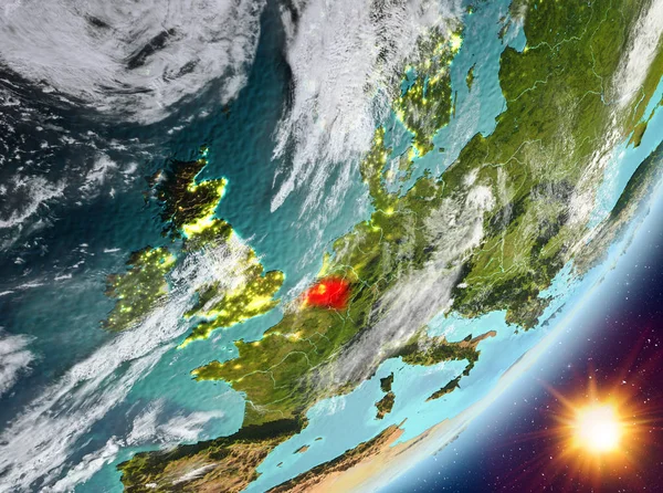 Gündoğumu sırasında Belçika yörünge görünümü — Stok fotoğraf