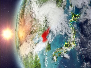 Gün batımı sırasında Kuzey Kore'den alanı