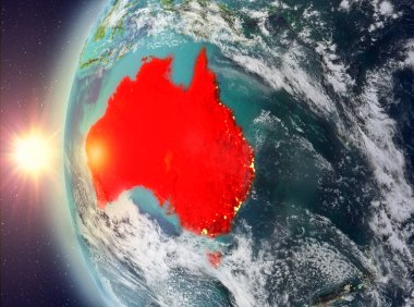 Uzaydan gelen gün batımı sırasında Avustralya