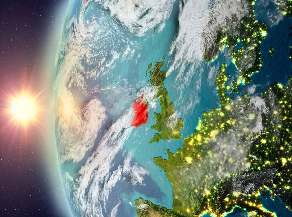 Irsku při západu slunce z vesmíru — Stock fotografie