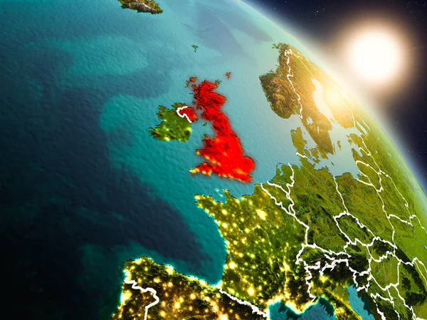 Velká Británie od prostoru při východu slunce — Stock fotografie