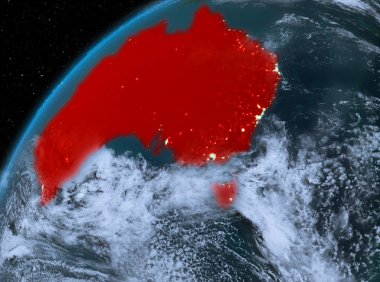 Planet Earth gece uzayda Avustralya