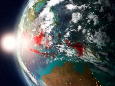 Yeryüzünde günbatımı sırasında Endonezya