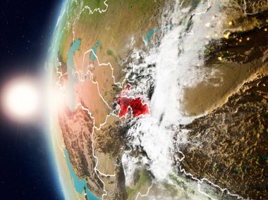 Yeryüzünde günbatımı sırasında Tacikistan