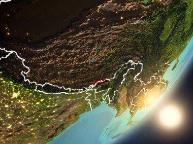 Uzaydan Bhutan yükselen güneş