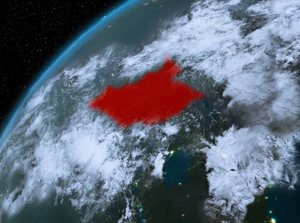 Planet Earth gece uzayda Güney Sudan