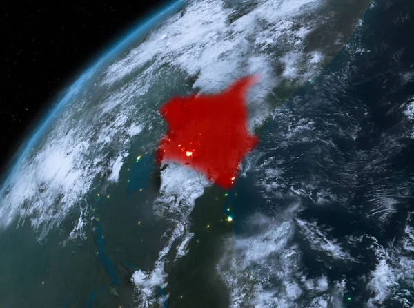 Kenia op de planeet aarde in de ruimte bij nacht — Stockfoto