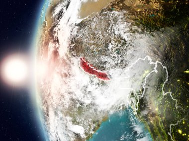 Yeryüzünde günbatımı sırasında Nepal