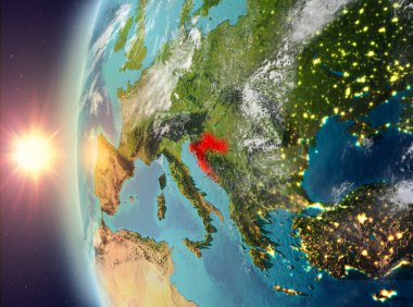 Uzaydan gelen gün batımı sırasında Hırvatistan