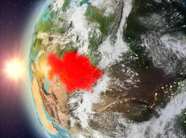 Uzaydan gelen gün batımı sırasında Kazakistan