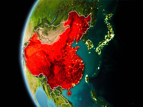 China from space in evening