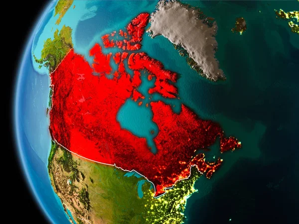 Kanada z kosmosu w godzinach wieczornych — Zdjęcie stockowe