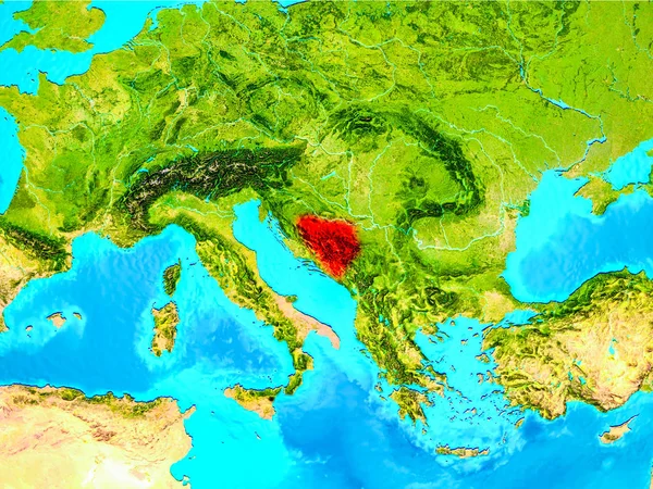 Bosnia and Herzegovina in red on Earth — Stock Photo, Image