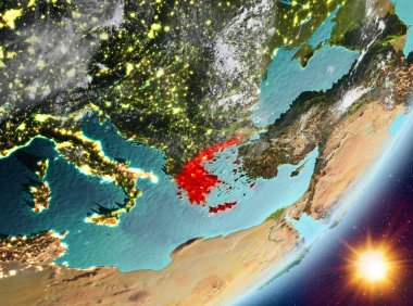 Gündoğumu sırasında Yunanistan yörünge görünümü