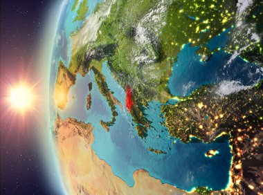 Uzaydan gelen gün batımı sırasında Arnavutluk