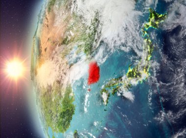 Uzaydan gelen gün batımı sırasında Güney Kore