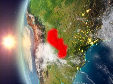 Uzaydan gelen gün batımı sırasında Paraguay