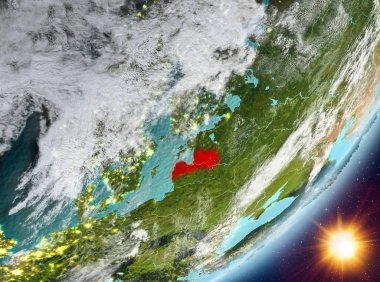 Letonya yörünge görünümü gündoğumu sırasında