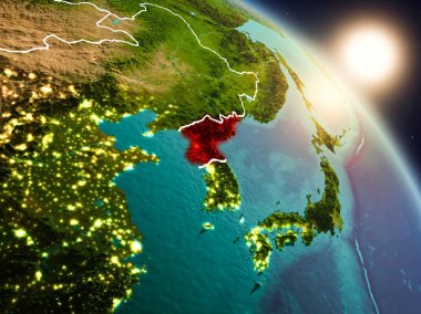 Kuzey Kore gündoğumu sırasında uzaydan