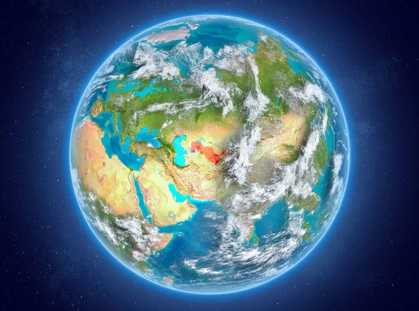 Oezbekistan op de planeet aarde in de ruimte — Stockfoto