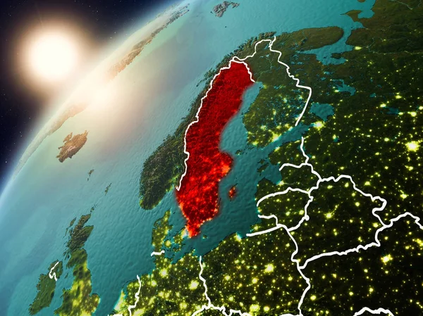 Szwecja na planecie ziemi w zachód słońca — Zdjęcie stockowe