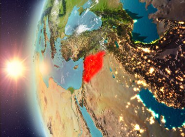 Uzaydan gelen gün batımı sırasında Suriye