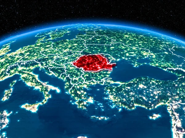 Rumunia z kosmosu w nocy — Zdjęcie stockowe