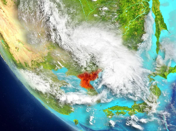 Satelitní pohled z KLDR v červené barvě — Stock fotografie