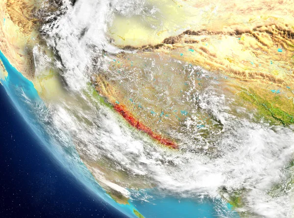 Satélite vista de Nepal en rojo —  Fotos de Stock