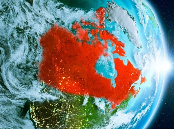 Soluppgång över Kanada på planeten jorden — Stockfoto