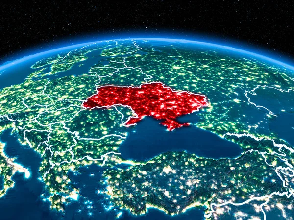 Украина из космоса ночью — стоковое фото