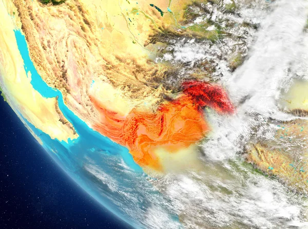Satellitenbild von Pakistan in Rot — Stockfoto