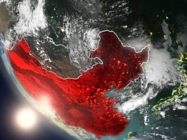 Çin'den alan yukarıda günbatımı