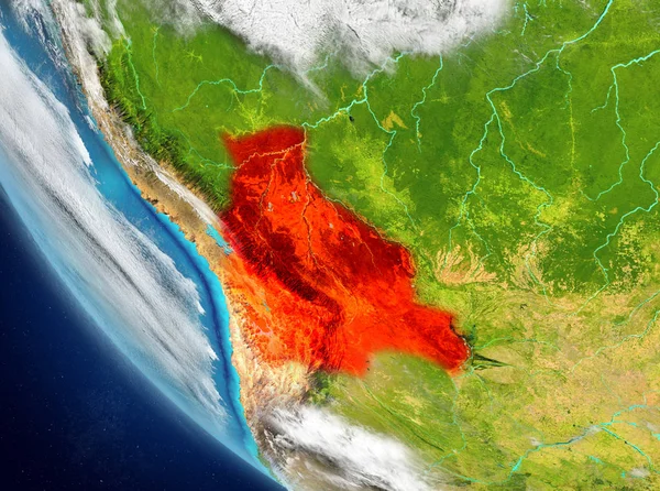Satélite vista de Bolivia en rojo — Foto de Stock