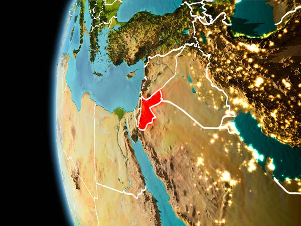 Jordanië vanuit de ruimte in de avond — Stockfoto