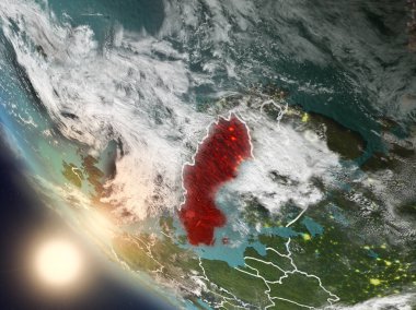 Uzaydan gelen İsveç yukarıda günbatımı