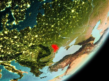 Moldova sabahları Planet Earth Kırmızı vurgulanır. 3D çizim. Nasa tarafından döşenmiş bu görüntü unsurları.